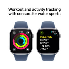 Apple Watch Series 10 GPS + Cellular, Aluminium silber, 46mm mit Sportarmband, denim - M/L>