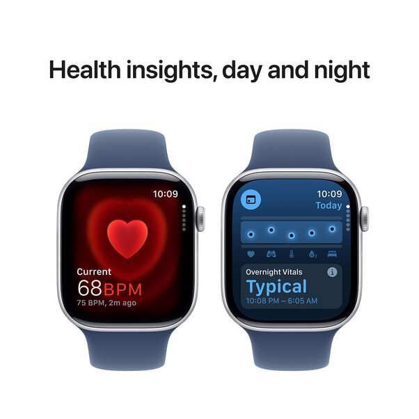 Apple Watch Series 10 GPS + Cellular, Aluminium silber, 46mm mit Sportarmband, denim - M/L
