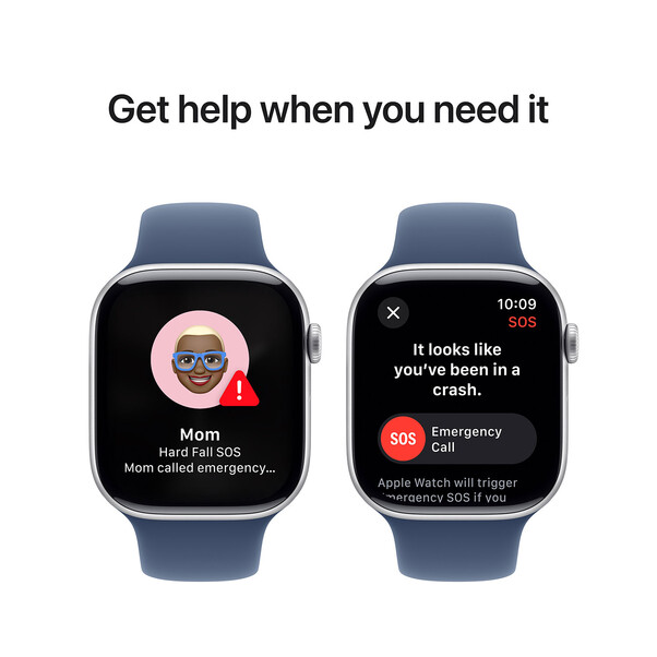 Apple Watch Series 10 GPS + Cellular, Aluminium silber, 46mm mit Sportarmband, denim - M/L