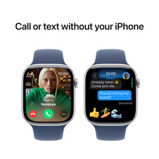 Apple Watch Series 10 GPS + Cellular, Aluminium silber, 46mm mit Sportarmband, denim - M/L