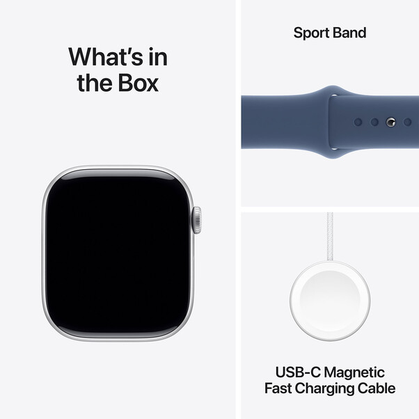 Apple Watch Series 10 GPS + Cellular, Aluminium silber, 46mm mit Sportarmband, denim - M/L