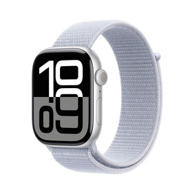 Apple Watch Series 10 GPS + Cellular, Aluminium silber, 46mm mit Sport Loop, wolkenblau&amp;gt;