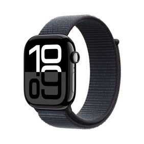 Apple Watch Series 10 GPS + Cellular, Aluminium diamantschwarz, 46mm mit Sport Loop, tinte