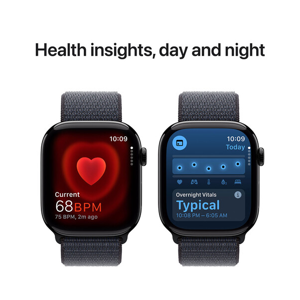 Apple Watch Series 10 GPS + Cellular, Aluminium diamantschwarz, 46mm mit Sport Loop, tinte