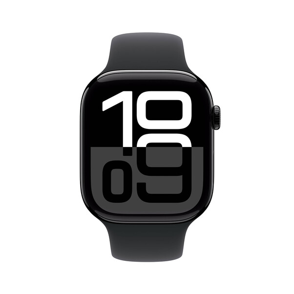 Apple Watch Series 10 GPS + Cellular, Aluminium diamantschwarz, 46mm mit Sportarmband, schwarz - S/M>