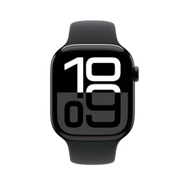 Apple Watch Series 10 GPS + Cellular, Aluminium diamantschwarz, 46mm mit Sportarmband, schwarz - M/L>