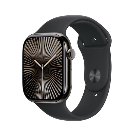 Apple Watch Series 10 GPS + Cellular, Titan schiefer, 46mm mit Sportarmband, schwarz - S/M>