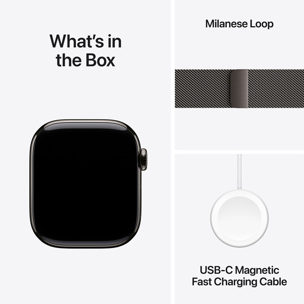 Sie sehen das Produktbild 09 von Apple Watch Series 10 GPS + Cellular, Titan schiefer, 42mm mit Milanaise-Armband, schiefer> Apple Watch Series 10 GPS + Cellular, Titan schiefer, 42mm mit Milanaise-Armband, schiefer>