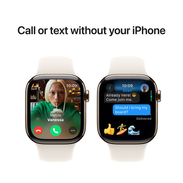 Sie sehen das Produktbild 13 von Apple Watch Series 10 GPS + Cellular, Titan gold, 42mm mit Sportarmband, polarstern - M/L> Apple Watch Series 10 GPS + Cellular, Titan gold, 42mm mit Sportarmband, polarstern - M/L>