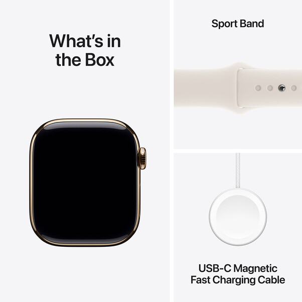 Sie sehen das Produktbild 17 von Apple Watch Series 10 GPS + Cellular, Titan gold, 42mm mit Sportarmband, polarstern - M/L> Apple Watch Series 10 GPS + Cellular, Titan gold, 42mm mit Sportarmband, polarstern - M/L>