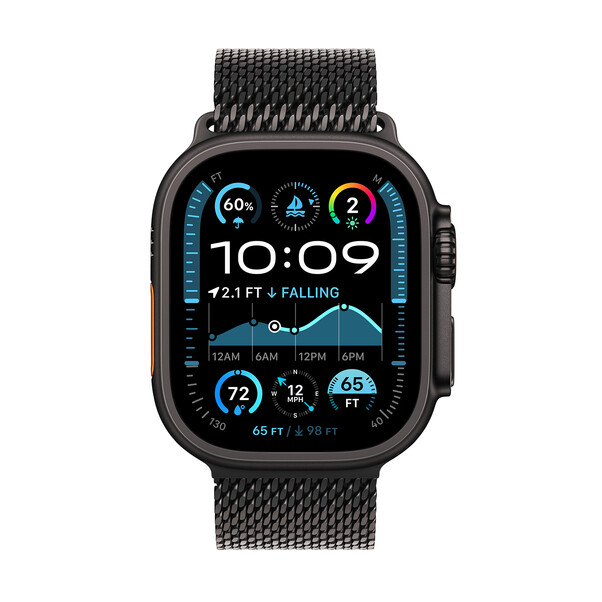 Apple Watch Ultra 2 GPS + Cellular, Titan schwarz, 49mm mit Milanaise-Armband, Titan schwarz - S>