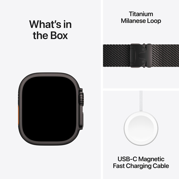 Apple Watch Ultra 2 GPS + Cellular, 49 mm Titangehäuse Schwarz, Milanaise Armband Titan Schwarz – S