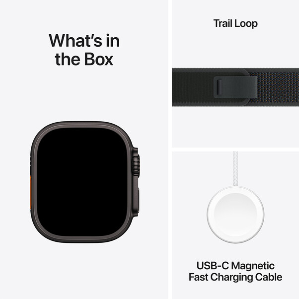 Apple Watch Ultra 2 GPS + Cellular, Titan schwarz, 49mm mit Trail-Armband, schwarz - M/L>