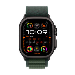 Apple Watch Ultra 2 GPS + Cellular, Titan schwarz, 49mm mit Alpin-Armband, dunkelgrün - large&gt;