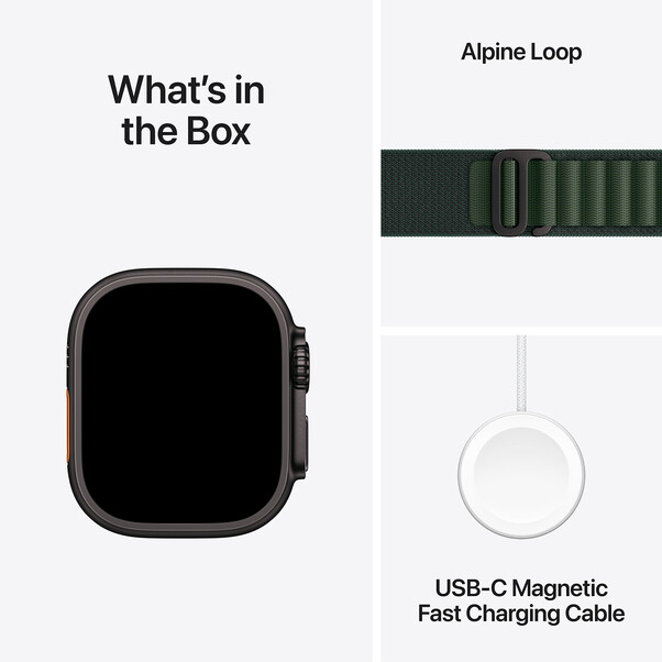 Sie sehen das Produktbild 09 von Apple Watch Ultra 2 GPS + Cellular, 49 mm Titangehäuse Schwarz, Alpine Loop Dunkelgrün − Small Apple Watch Ultra 2 GPS + Cellular, 49 mm Titangehäuse Schwarz, Alpine Loop Dunkelgrün − Small