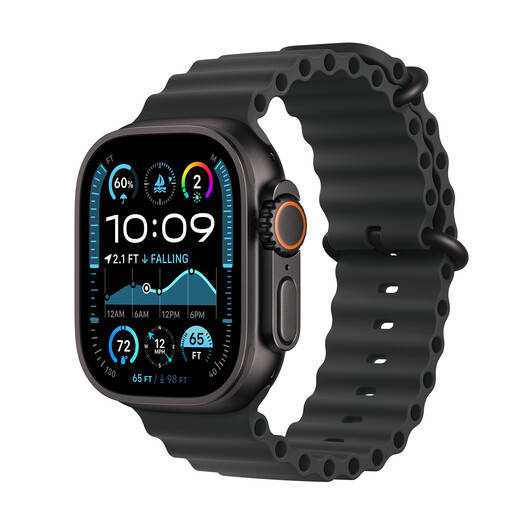 Apple Watch Ultra 2 GPS + Cellular, Titan schwarz, 49mm mit Ocean-Armband, schwarz>