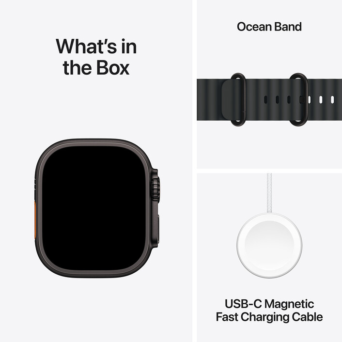 Apple Watch Ultra 2 GPS + Cellular, Titan schwarz, 49mm mit Ocean-Armband, schwarz>