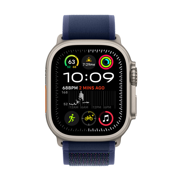 Apple Watch Ultra 2 GPS + Cellular, Titan natur, 49mm mit Trail-Armband, blau - M/L>
