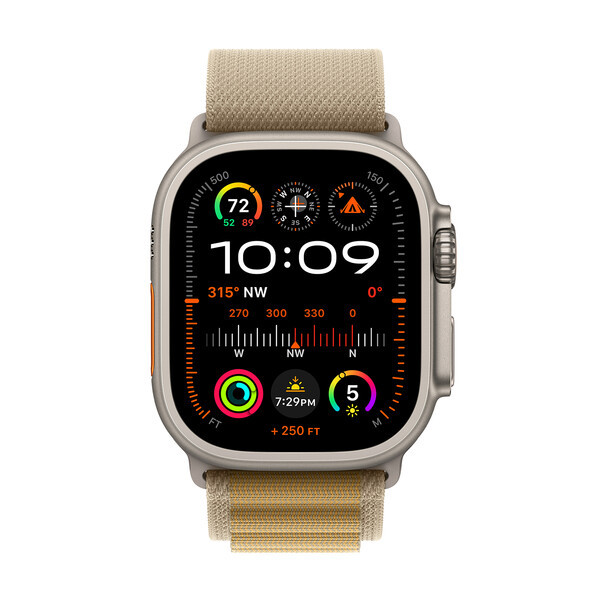 Apple Watch Ultra 2 GPS + Cellular, Titan natur, 49mm mit Alpin-Armband, sand - medium