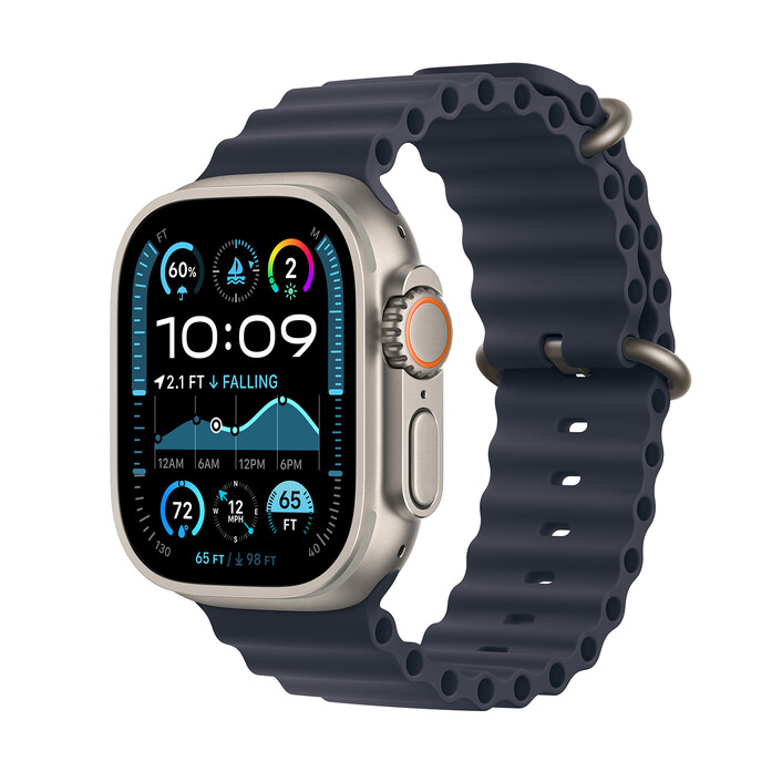 Apple Watch Ultra 2 GPS + Cellular, Titan natur, 49mm mit Ocean-Armband, blau