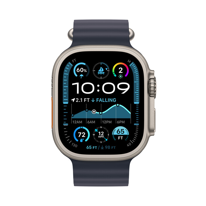 Apple Watch Ultra 2 GPS + Cellular, Titan natur, 49mm mit Ocean-Armband, blau