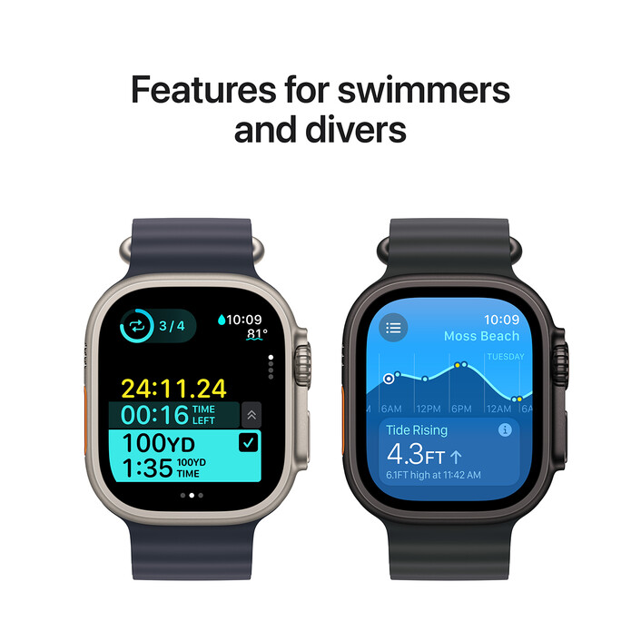 Apple Watch Ultra 2 GPS + Cellular, Titan natur, 49mm mit Ocean-Armband, blau
