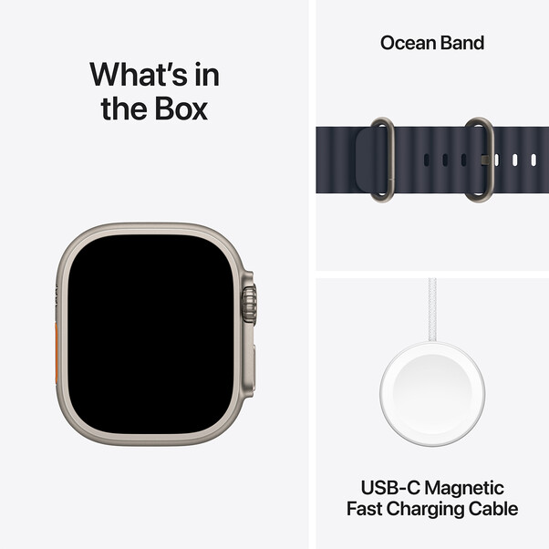 Apple Watch Ultra 2 GPS + Cellular, Titan natur, 49mm mit Ocean-Armband, blau>