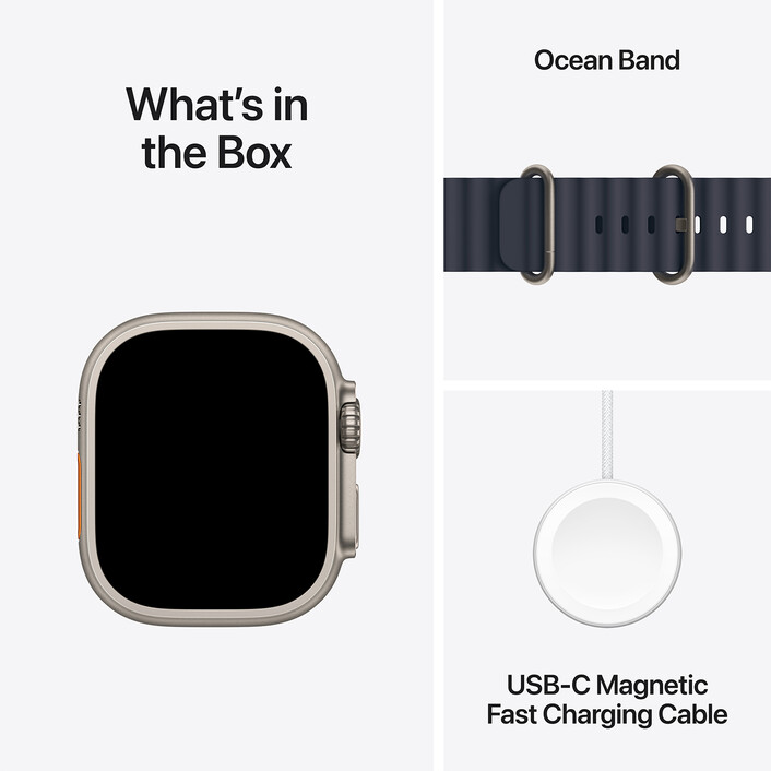 Apple Watch Ultra 2 GPS + Cellular, Titan natur, 49mm mit Ocean-Armband, blau>