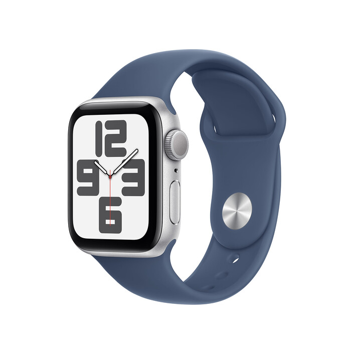 Apple Watch SE GPS, Aluminium silber, 40mm mit Sportarmband, denim - M/L&gt;