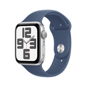 Apple Watch SE GPS, Aluminium silber, 44mm mit Sportarmband, denim - S/M&amp;gt;