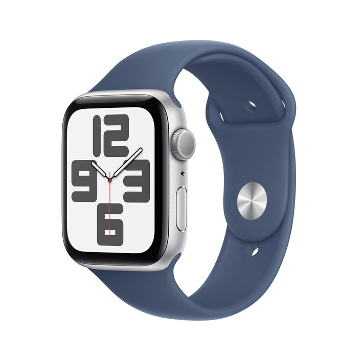 Sie sehen das Produktbild 01 von Apple Watch SE GPS, Aluminium silber, 44mm mit Sportarmband, denim - S/M> Apple Watch SE GPS, Aluminium silber, 44mm mit Sportarmband, denim - S/M>