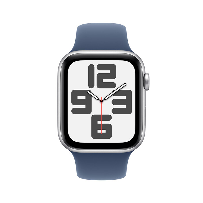 Apple Watch SE GPS, Aluminium silber, 44mm mit Sportarmband, denim - S/M>