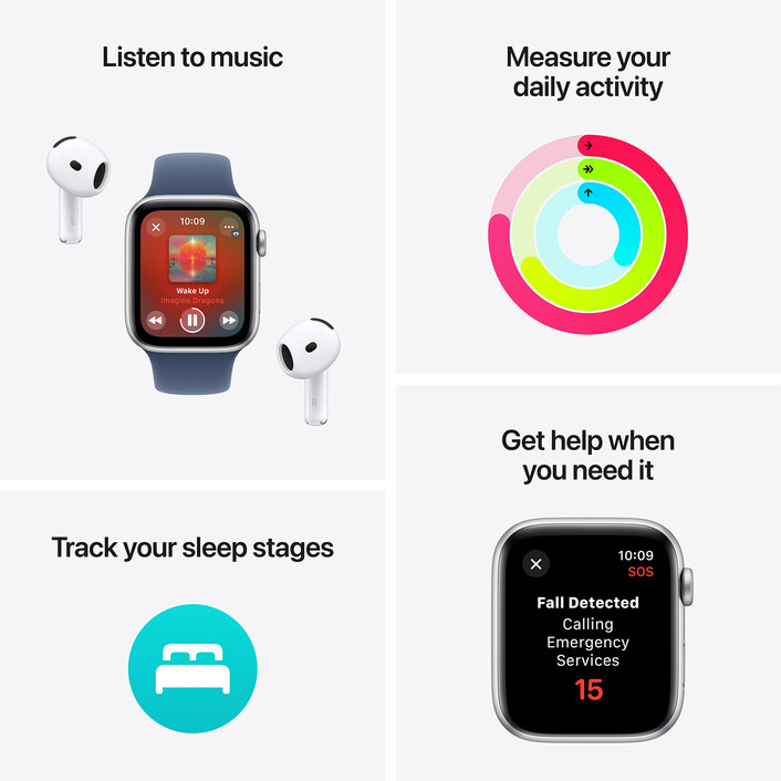 Sie sehen das Produktbild 05 von Apple Watch SE GPS, Aluminium silber, 44mm mit Sportarmband, denim - S/M> Apple Watch SE GPS, Aluminium silber, 44mm mit Sportarmband, denim - S/M>