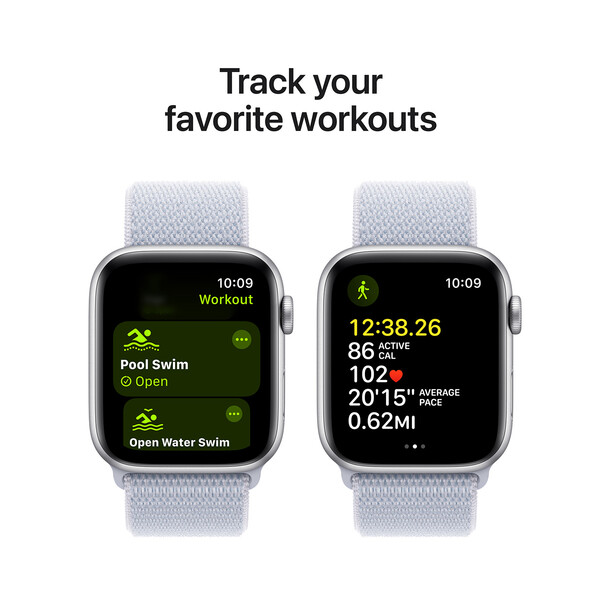 Apple Watch SE GPS, Aluminium silber, 44mm mit Sport Loop, wolkenblau>