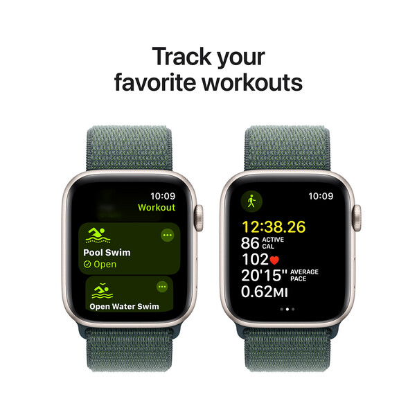 Apple Watch SE GPS, Aluminium polarstern, 44mm mit Sport Loop, seegrün>