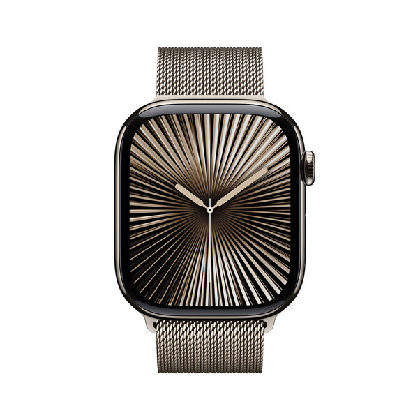 Apple Watch Series 10 GPS + Cellular, Titan natur, 46mm mit Milanaise-Armband, natur - S/M