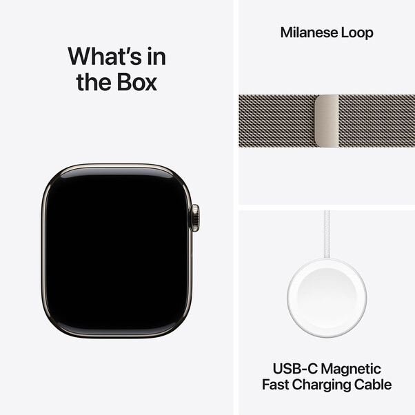 Apple Watch Series 10 GPS + Cellular, Titan natur, 46mm mit Milanaise-Armband, natur - S/M