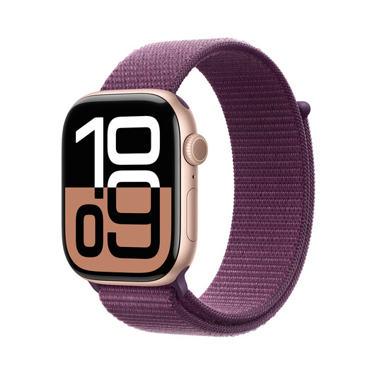 Apple Watch Series 10 GPS + Cellular, Aluminium rosé, 46mm mit Sport Loop, pflaume&gt;
