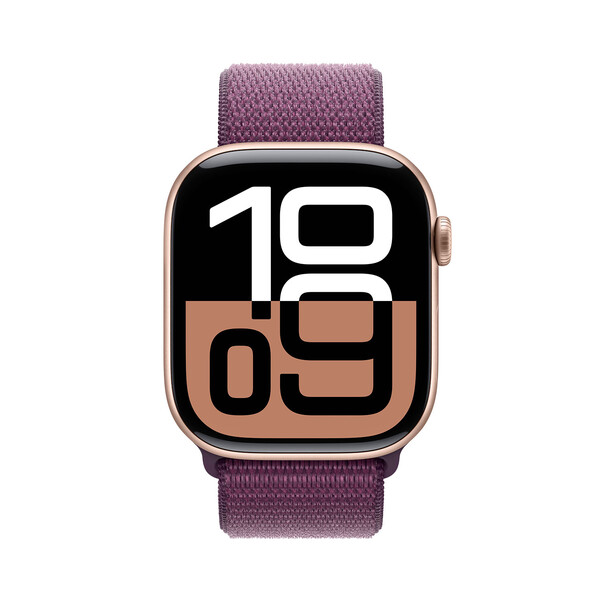 Apple Watch Series 10 GPS + Cellular, Aluminium rosé, 46mm mit Sport Loop, pflaume&gt;