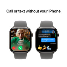 Apple Watch Series 10 GPS + Cellular, Titan natur, 46mm mit Sportarmband, steingrau - S/M