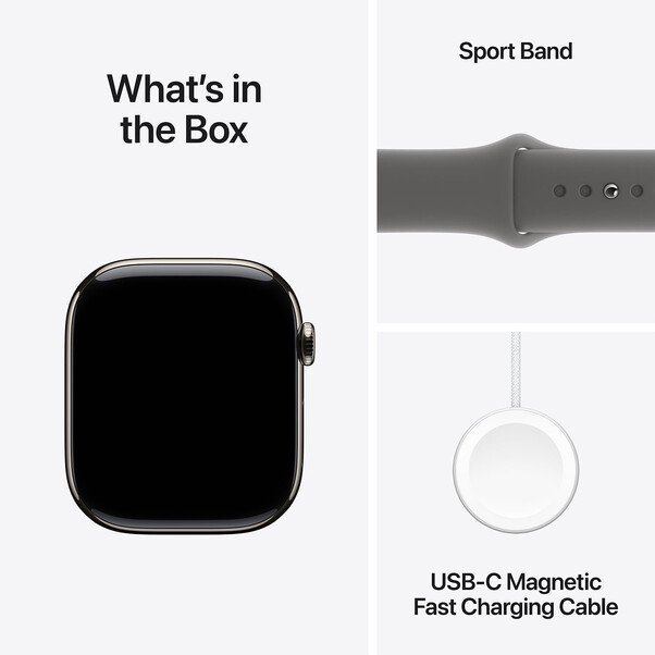 Apple Watch Series 10 GPS + Cellular, Titan natur, 46mm mit Sportarmband, steingrau - S/M
