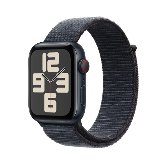 Apple Watch SE GPS + Cellular, Aluminium mitternacht, 44mm mit Sport Loop, tinte&gt;