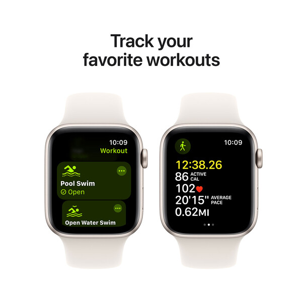 Apple Watch SE GPS + Cellular, Aluminium polarstern, 44mm mit Sportarmband, polarstern - M/L>