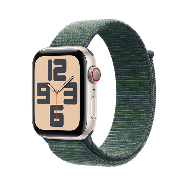 Apple Watch SE GPS + Cellular, Aluminium polarstern, 44mm mit Sport Loop, seegrün