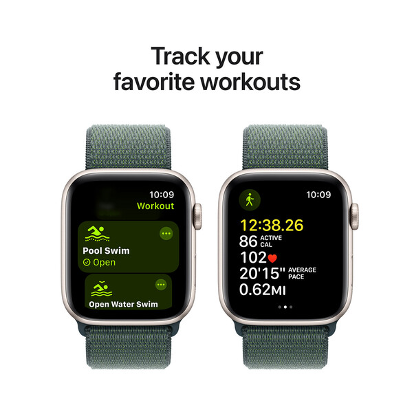 Apple Watch SE GPS + Cellular, Aluminium polarstern, 44mm mit Sport Loop, seegrün