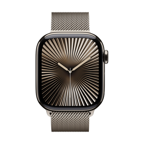 Apple Watch Series 10 GPS + Cellular, Titan natur, 42mm mit Milanaise-Armband, natur