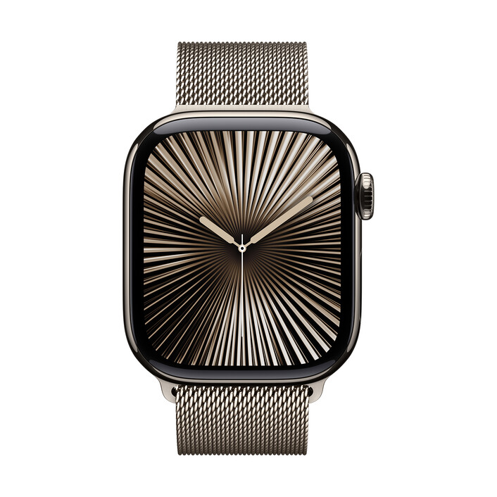 Apple Watch Series 10 GPS + Cellular, Titan natur, 42mm mit Milanaise-Armband, natur