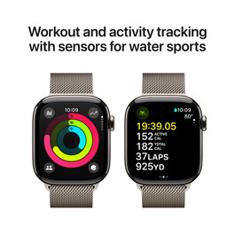 Apple Watch Series 10 GPS + Cellular, Titan natur, 42mm mit Milanaise-Armband, natur