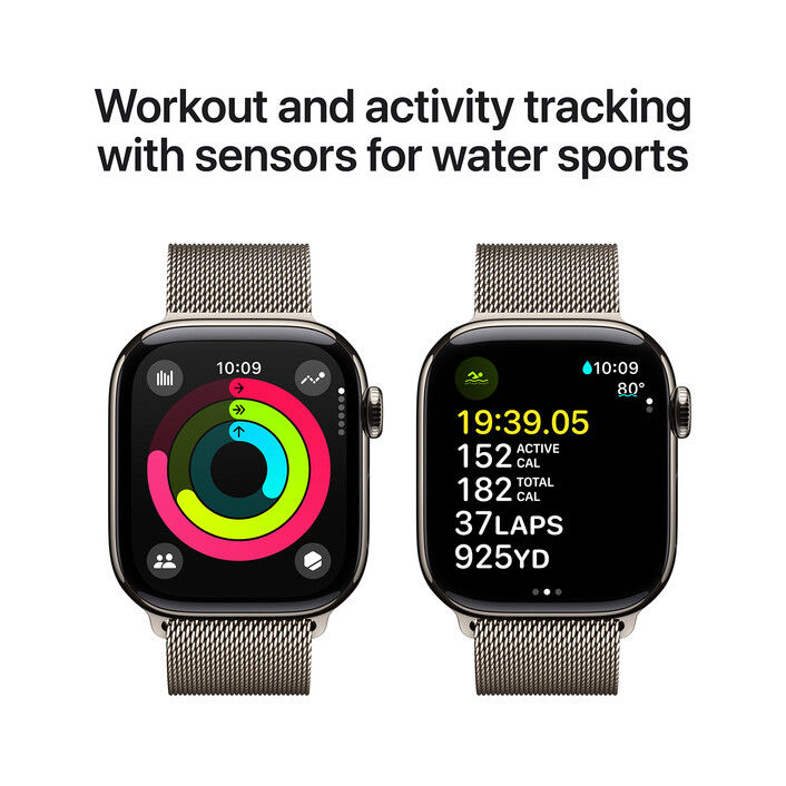 Apple Watch Series 10 GPS + Cellular, Titan natur, 42mm mit Milanaise-Armband, natur