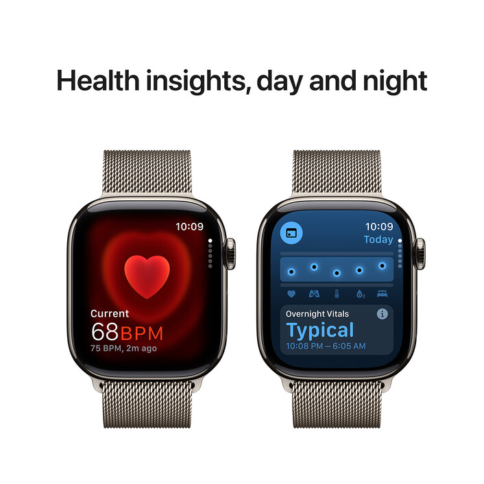 Apple Watch Series 10 GPS + Cellular, Titan natur, 42mm mit Milanaise-Armband, natur